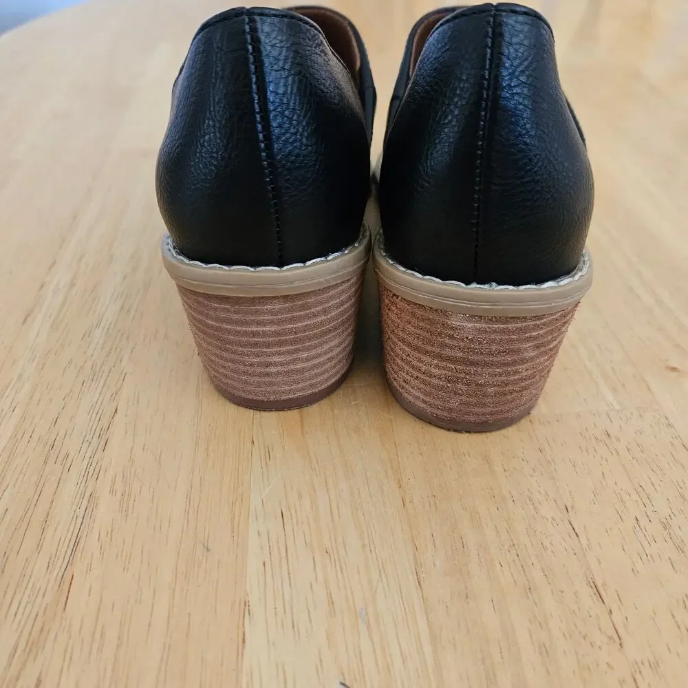 CYNTHIA ROWLEY Eddie Black Vegan Leather Pointed Toe Heeled Loafers Sz 8 EUC